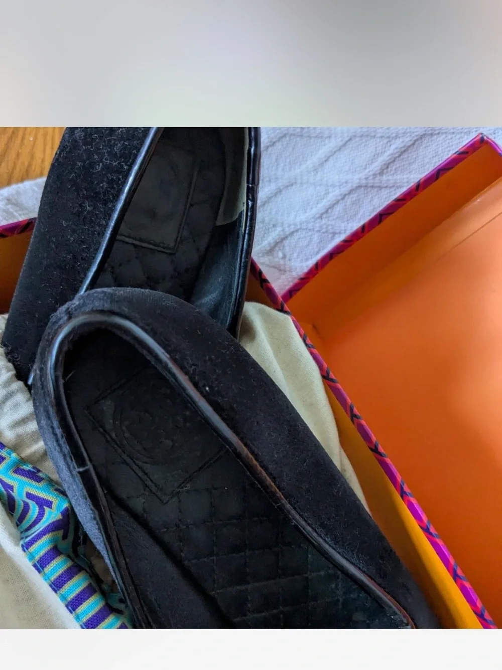 Tory Burch velvet beetle loafers with Iridescent Green Beads